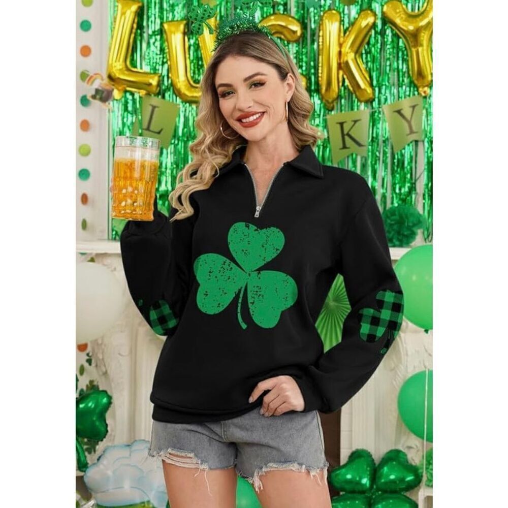 Womens Spadehill St. Patrick's Day Quarter Zip Long Sleeve Sweatshirt - Sz S